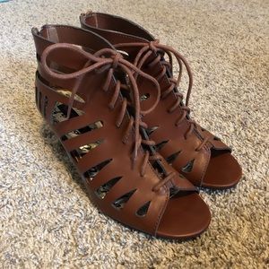 Material Girl brown wedge sandals